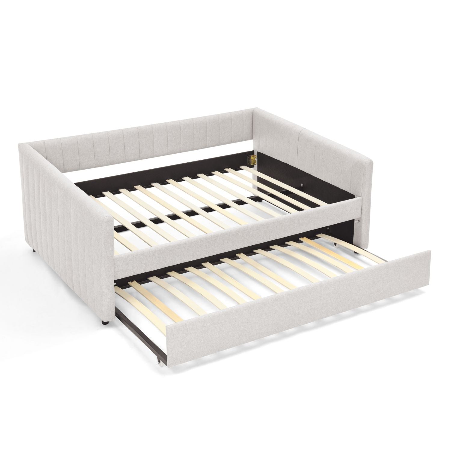 Beige full-size upholstered daybed with pull-out trundle