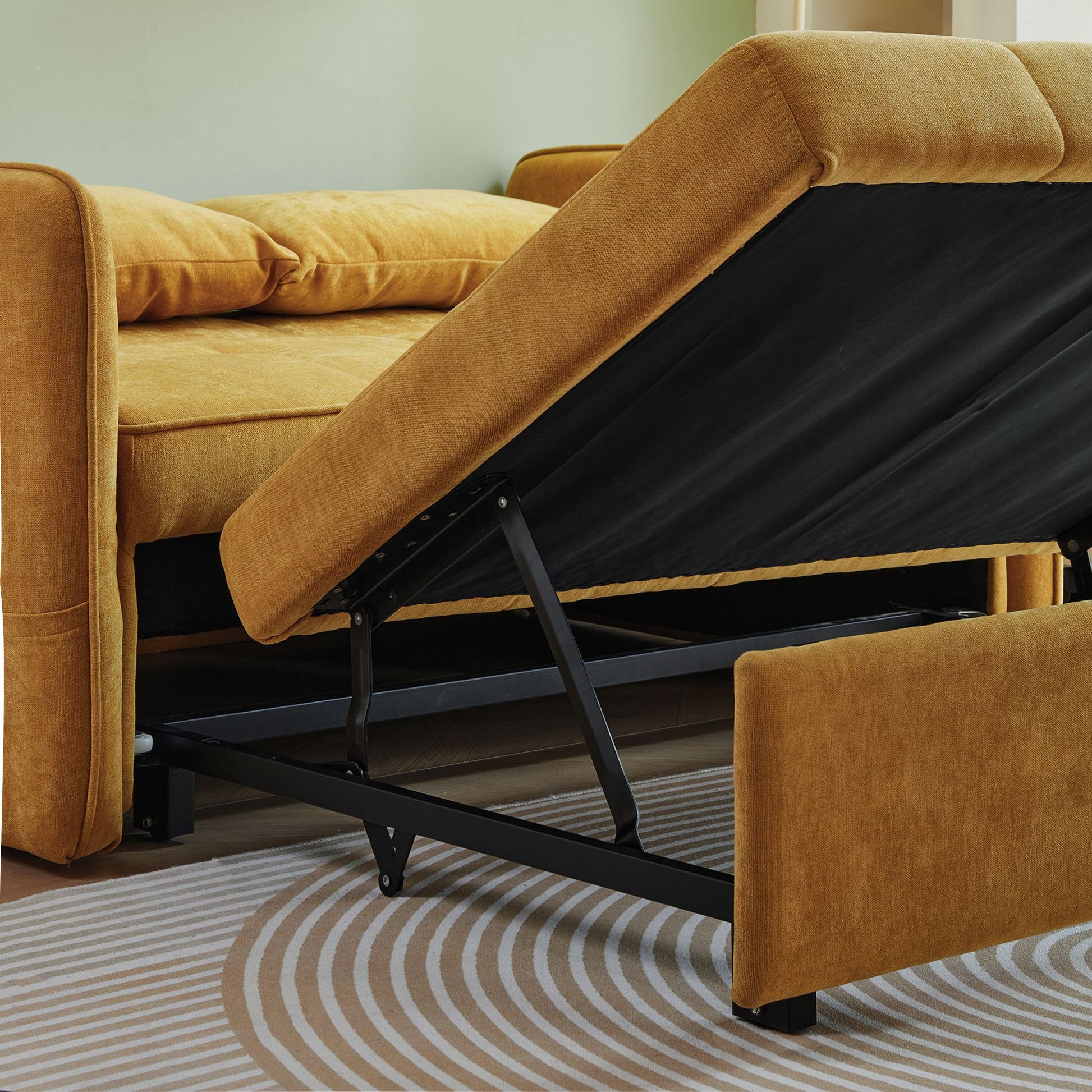 Chenille Fabric Pull-Out Sleeper Loveseat Sofa in Yellow