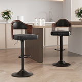 Modern walnut and black swivel bar stool set of 2 with cushioned PU leather seat