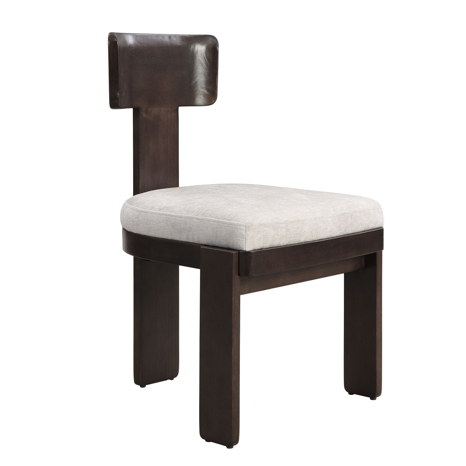Gray upholstered dining chair set of 2 with dark brown legs