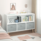 White and gray kids bookcase with collapsible fabric drawers