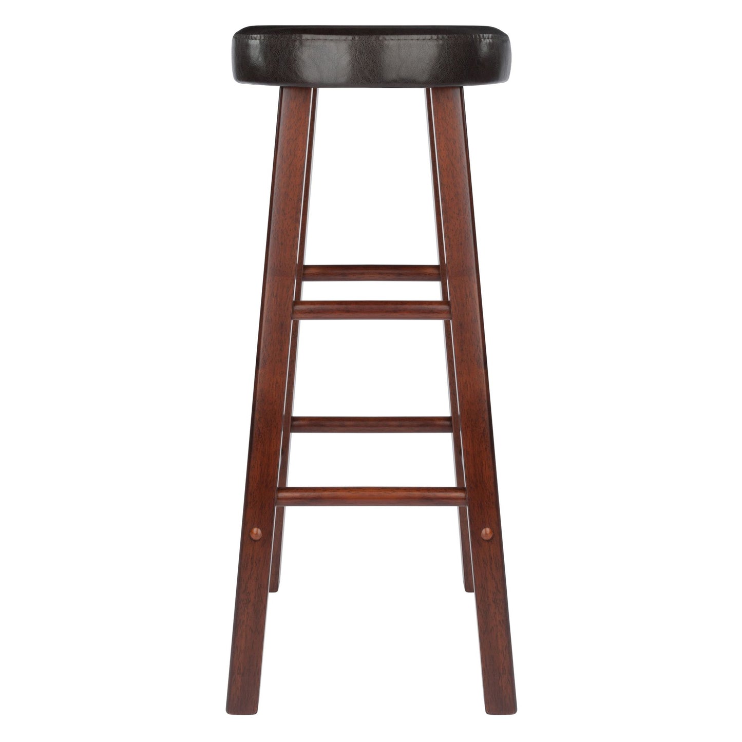 Wooden bar stool set with crossbar footrests and cushioned top