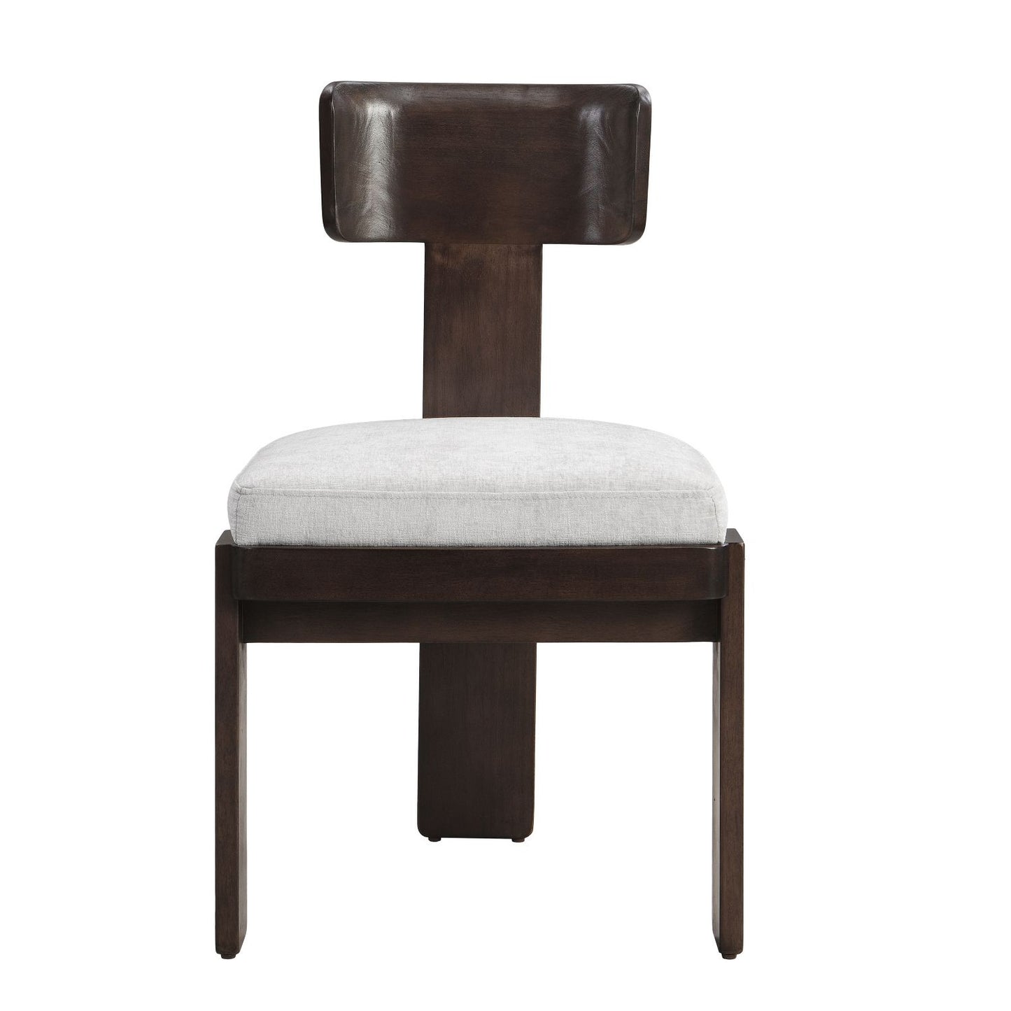 Gray upholstered dining chair set of 2 with dark brown legs