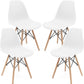 Set of 4 modern white shell dining chairs with walnut legs