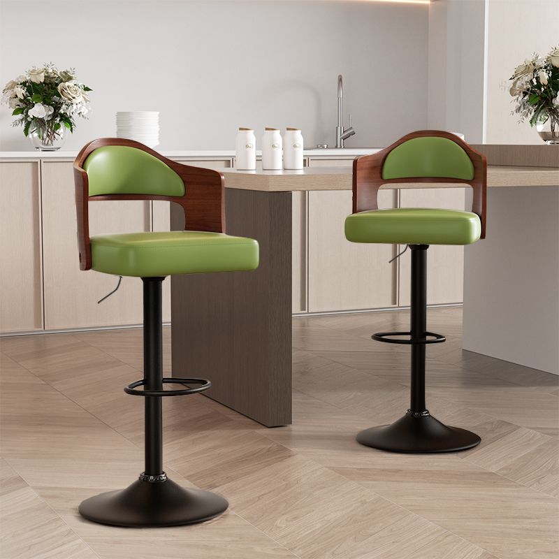 Modern walnut and black swivel bar stool set of 2 with cushioned PU leather seat