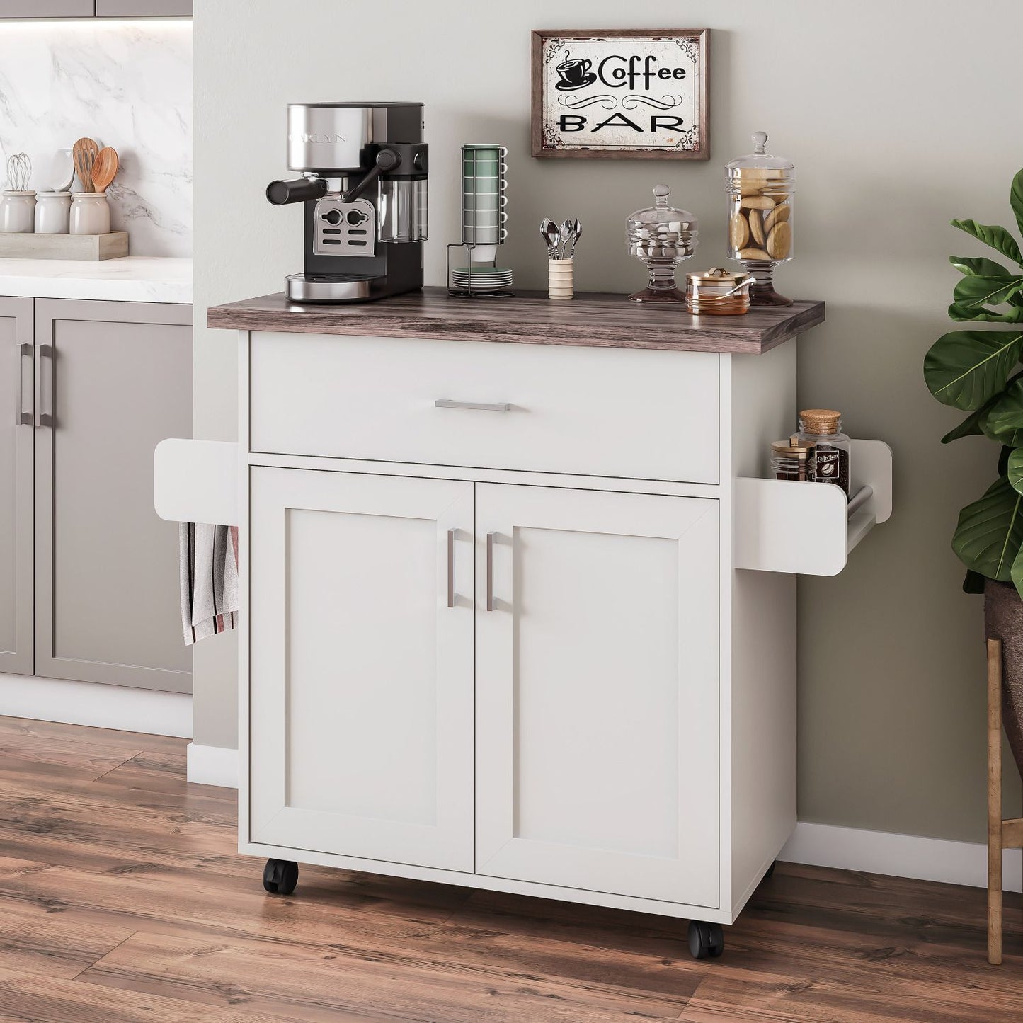 Techni Home deluxe kitchen island cart with water-resistant top