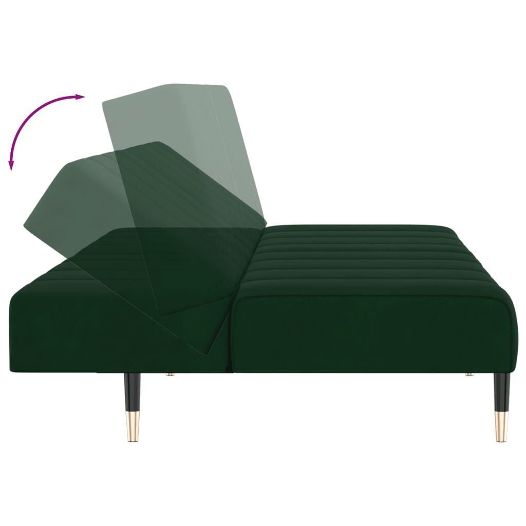 Dark Green Velvet 2-Seater Convertible Sofa Bed