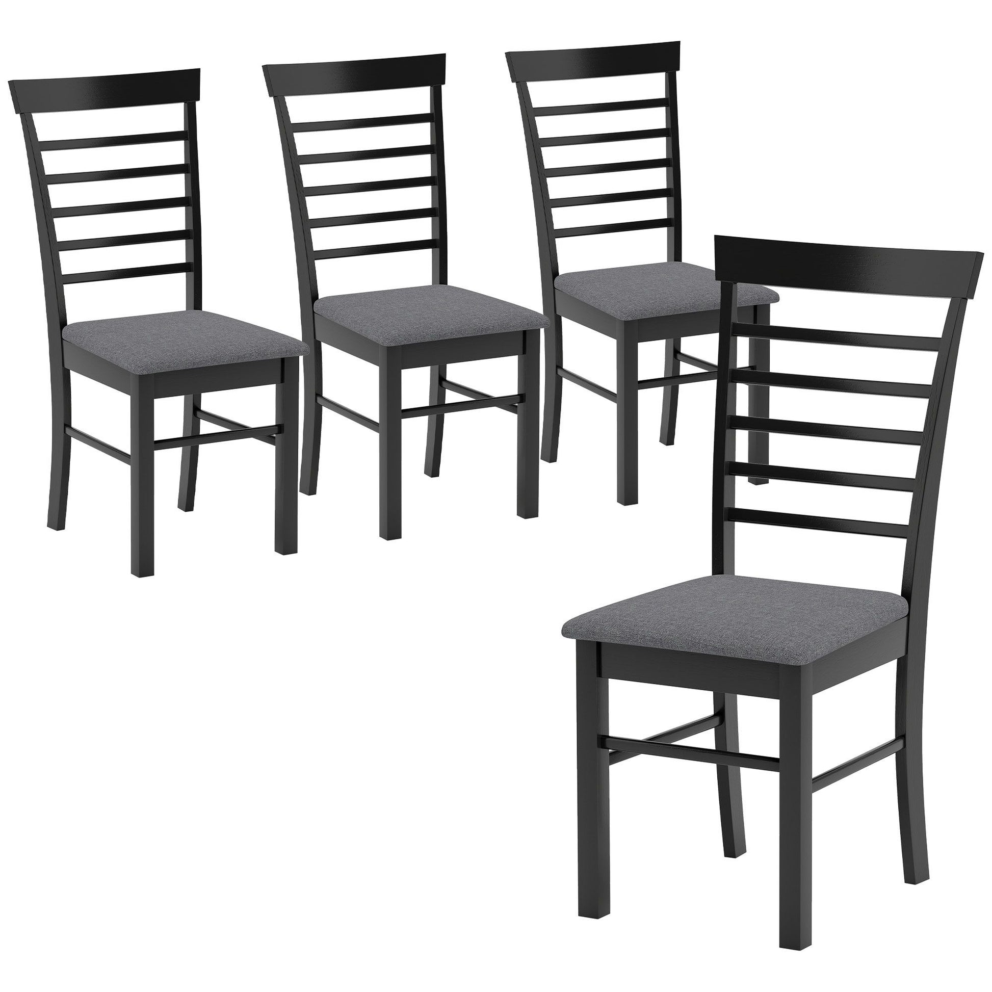 Wooden farmhouse dining chair set of 4 with upholstered gray seat