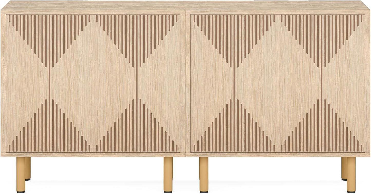 Natural wood freestanding storage sideboard with 4 doors