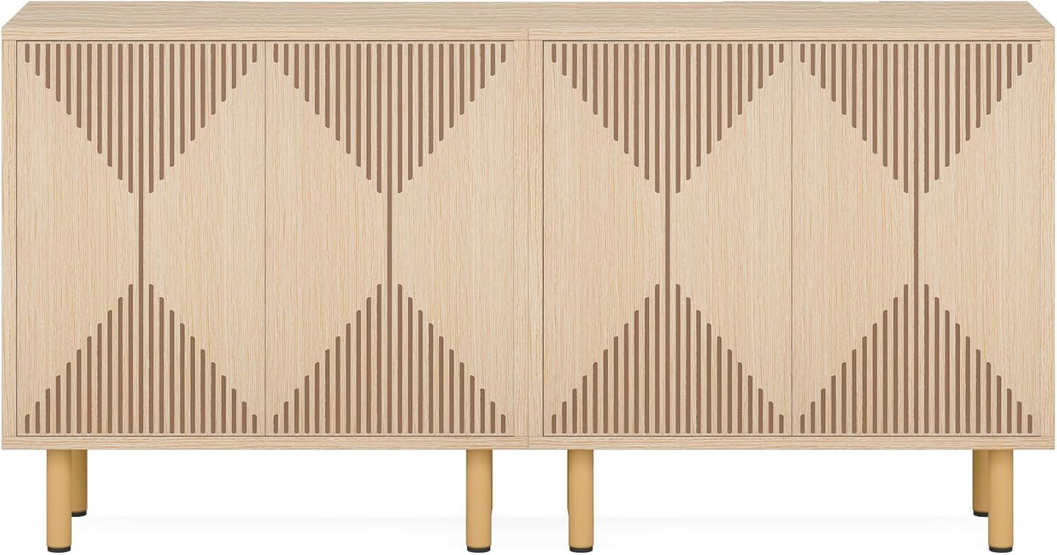 Natural wood freestanding storage sideboard with 4 doors