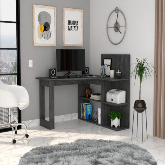 Mohave Modern Computer Desk with 5 Open Shelves – Smokey Oak Finish – 47.6" W