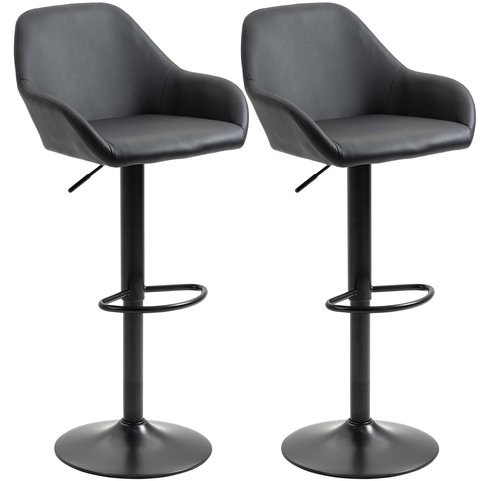 HOMCOM modern black swivel bar stool with back and footrest