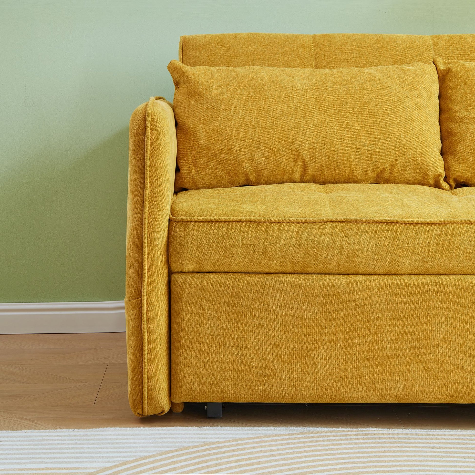 Chenille Fabric Pull-Out Sleeper Loveseat Sofa in Yellow