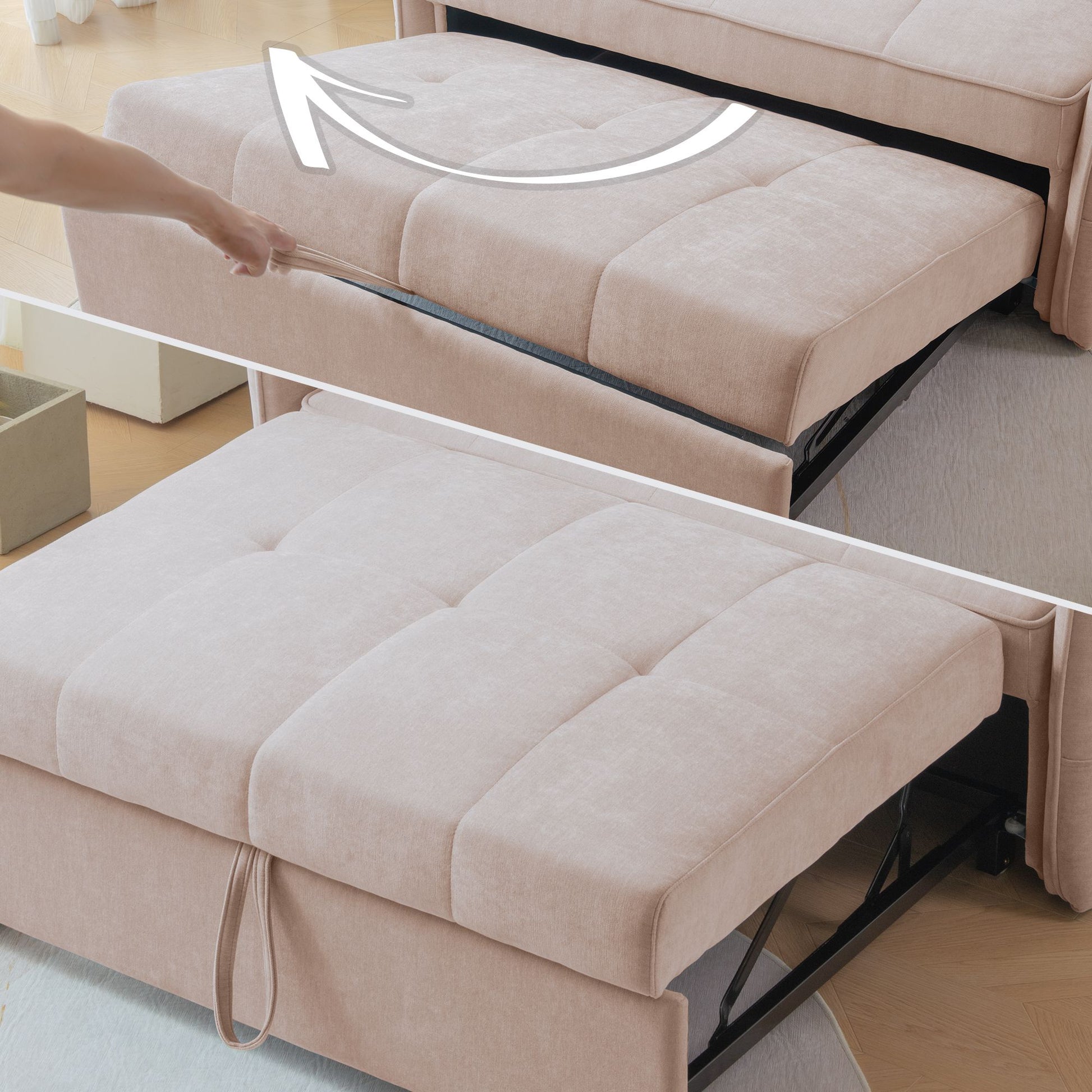 Chenille Fabric Pull-Out Sleeper Loveseat Sofa in Yellow