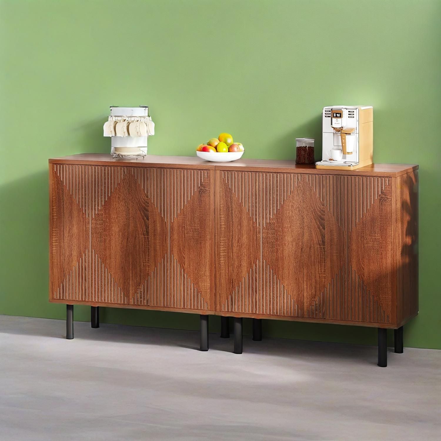 Vintage walnut 59 inch sideboard buffet cabinet