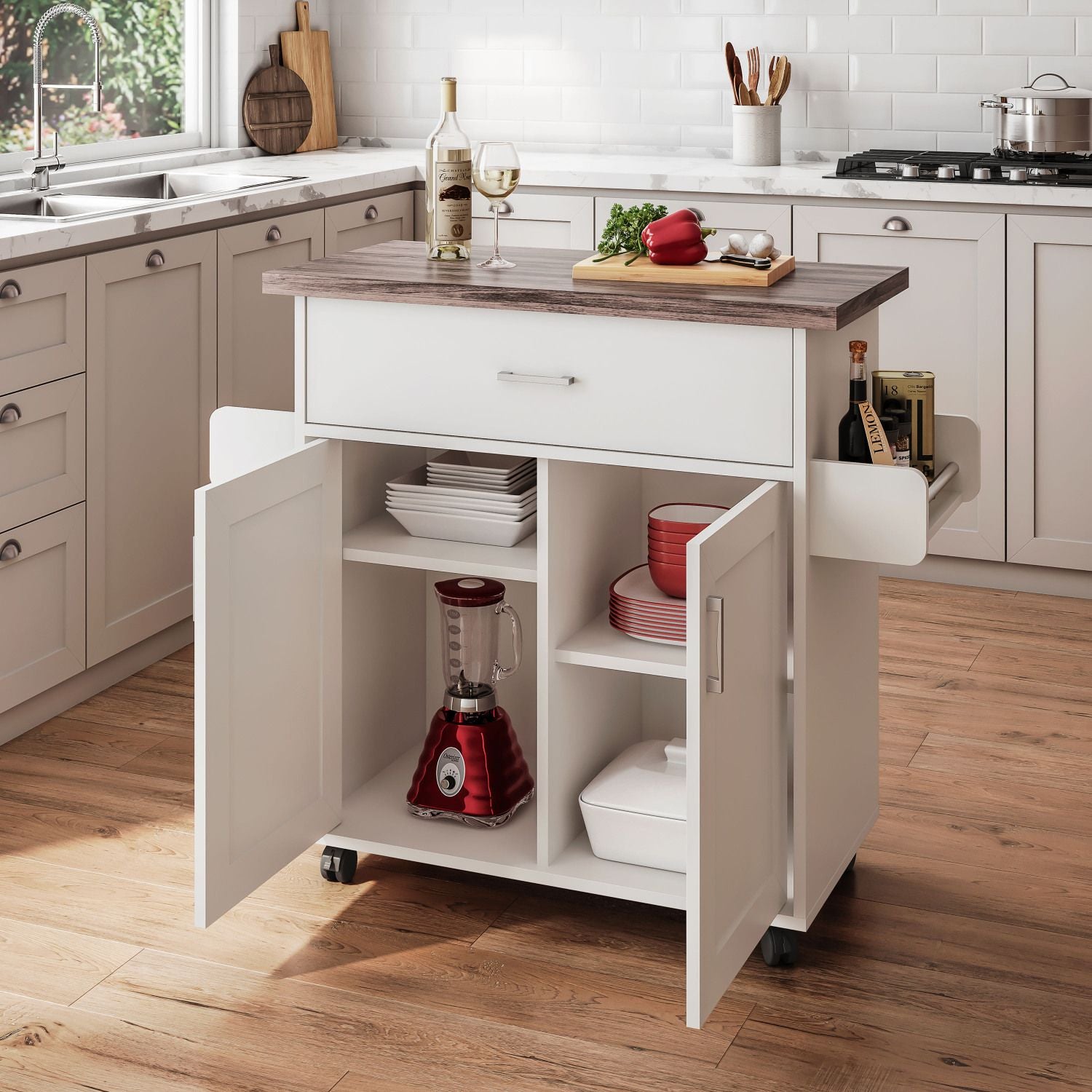 Techni Home deluxe kitchen island cart with water-resistant top