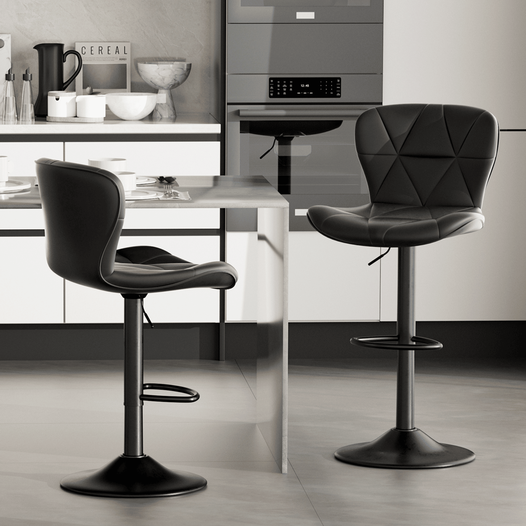 Modern faux leather swivel bar stools set of 2 with adjustable height