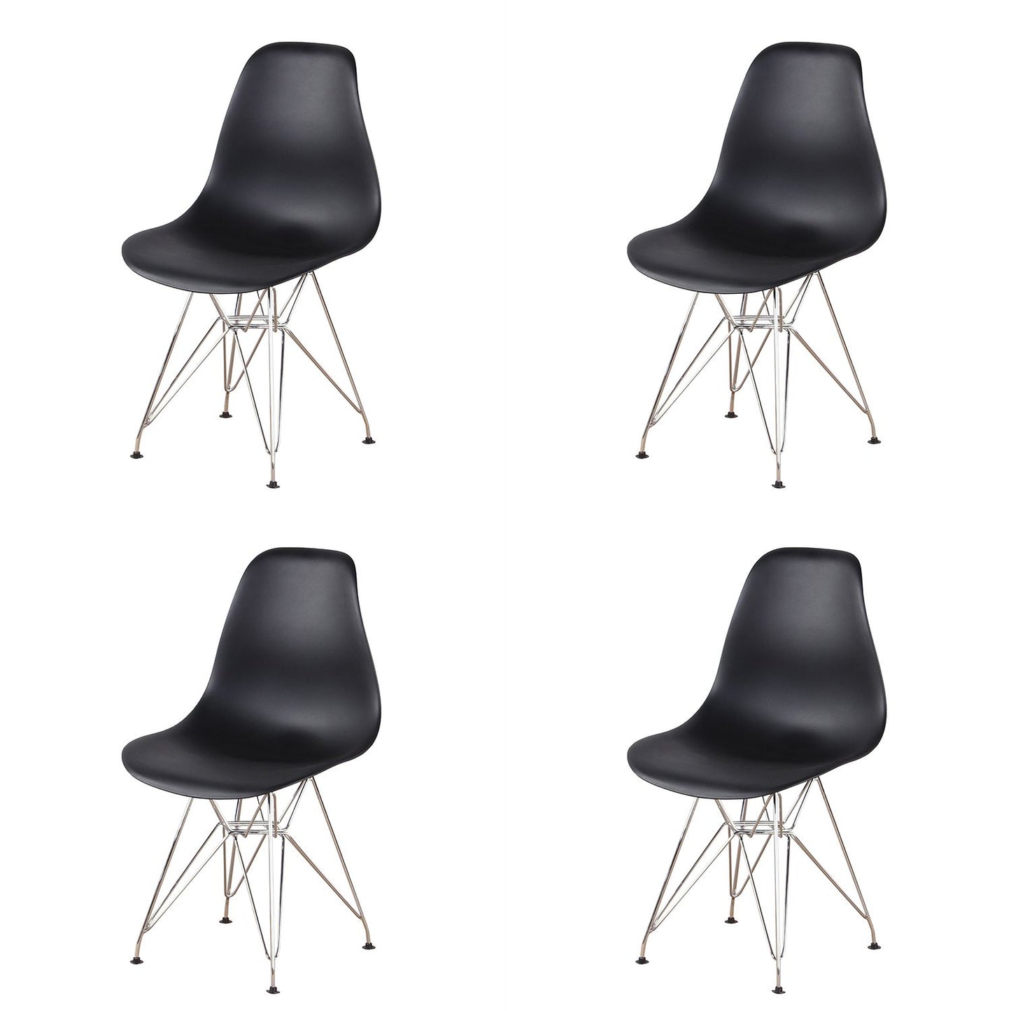 Set of 4 modern white shell dining chairs with walnut legs