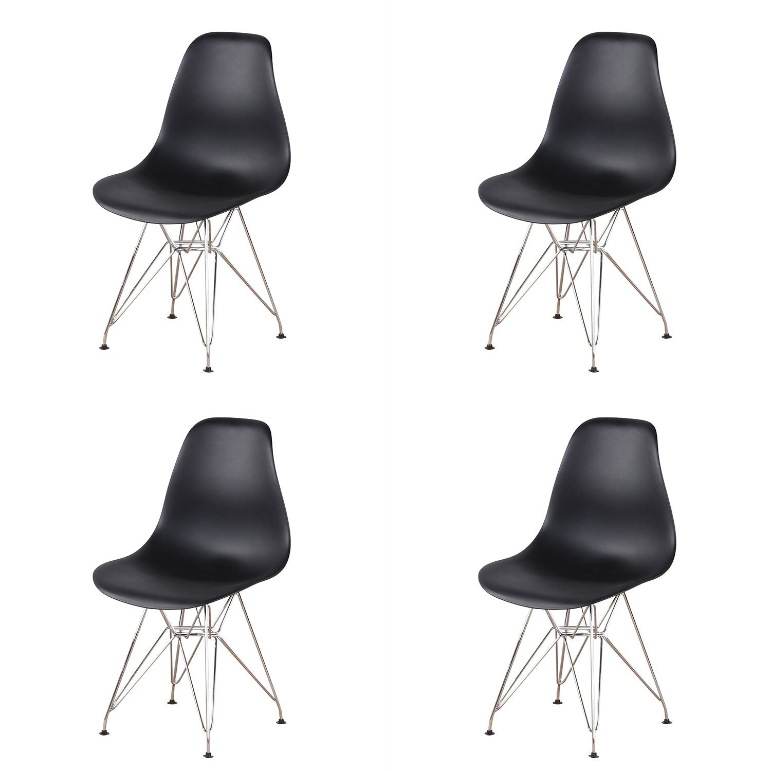 Set of 4 modern white shell dining chairs with walnut legs