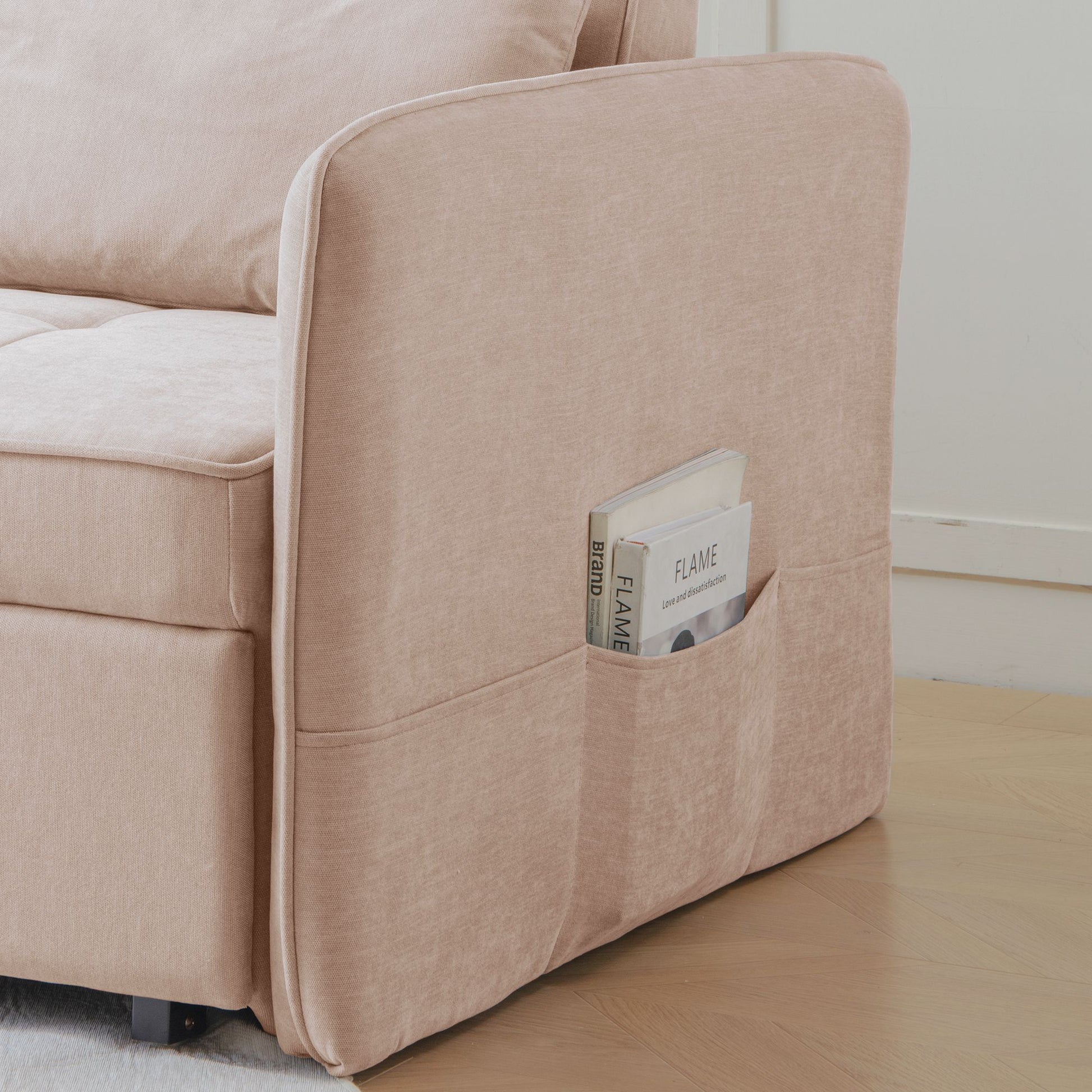 Chenille Fabric Pull-Out Sleeper Loveseat Sofa in Yellow