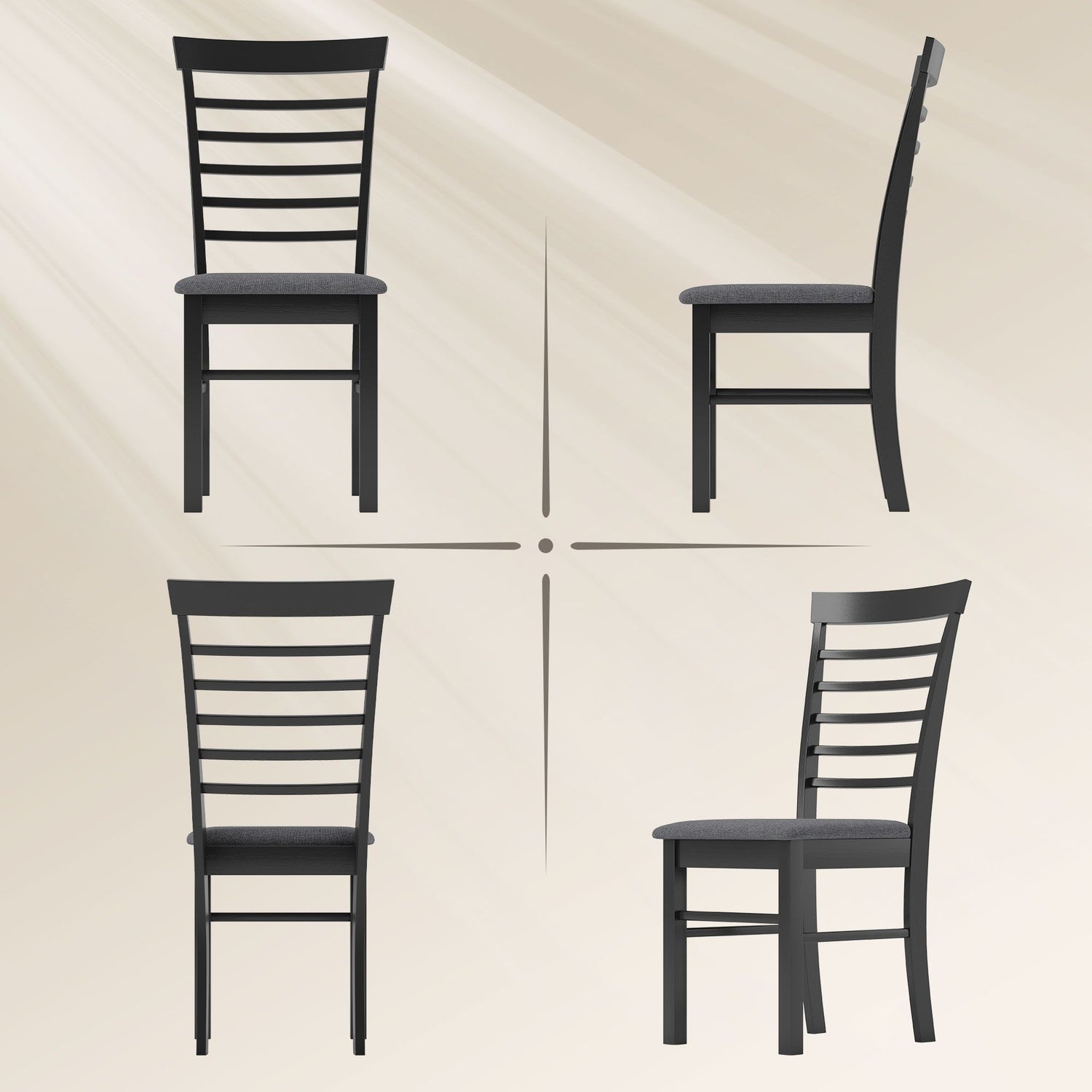 Wooden farmhouse dining chair set of 4 with upholstered gray seat