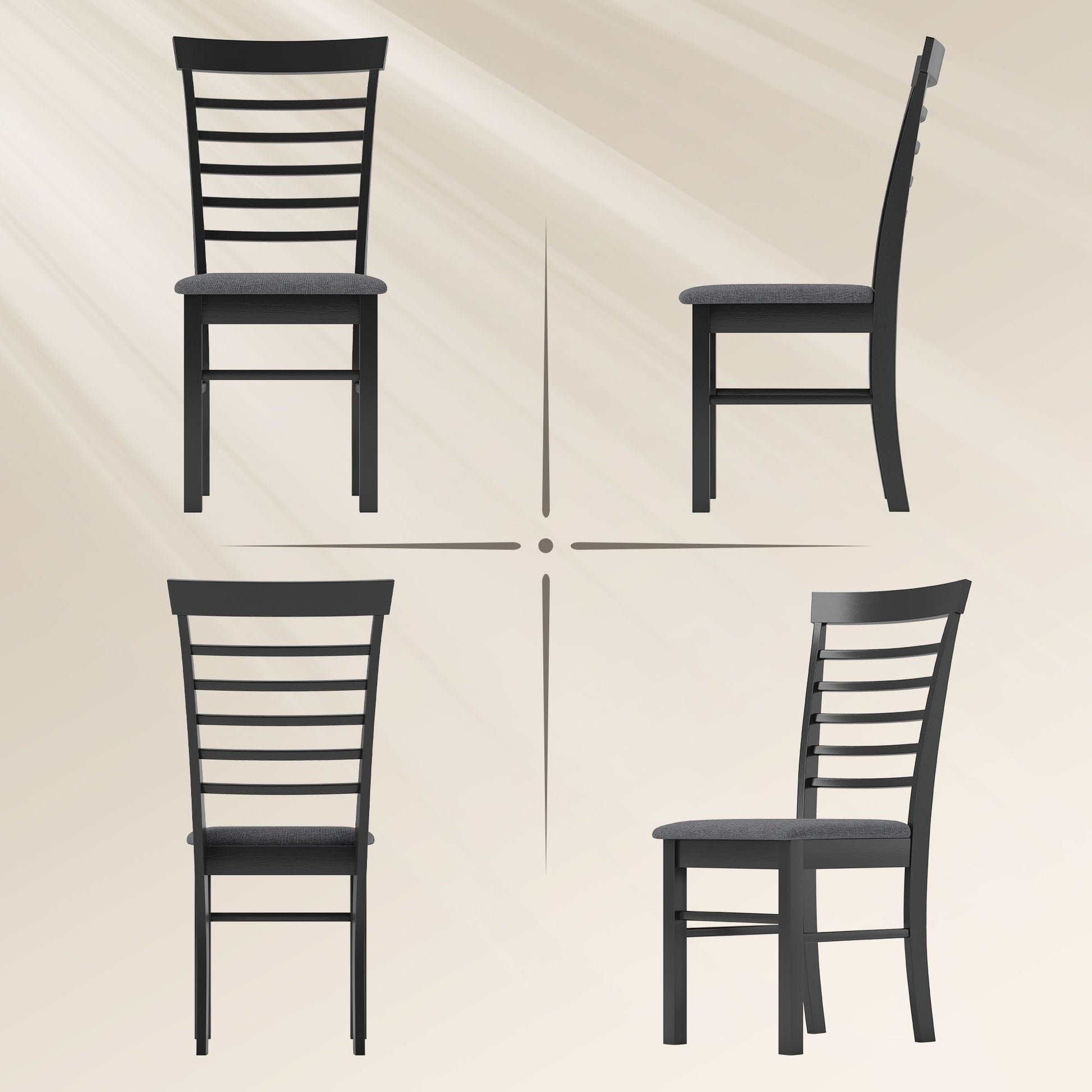 Wooden farmhouse dining chair set of 4 with upholstered gray seat