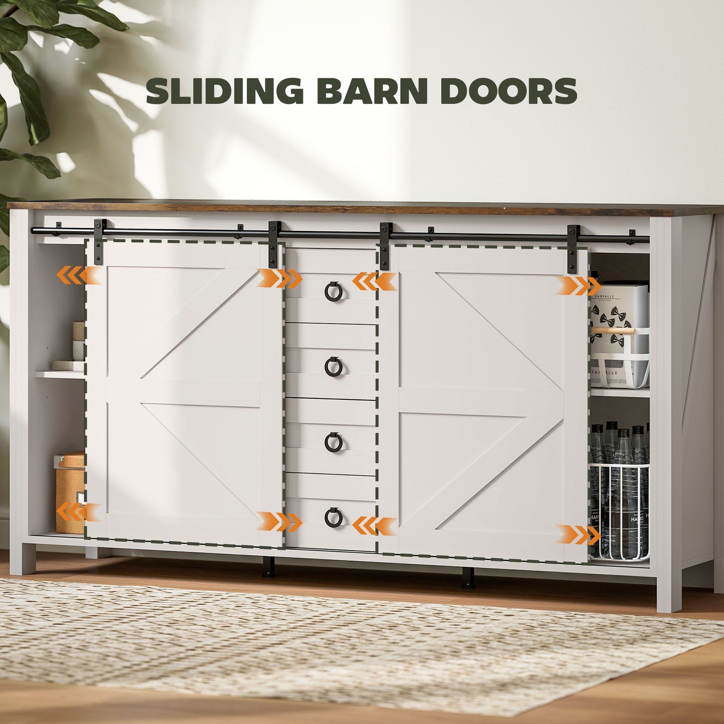  60-inch farmhouse buffet cabinet with barn doors 