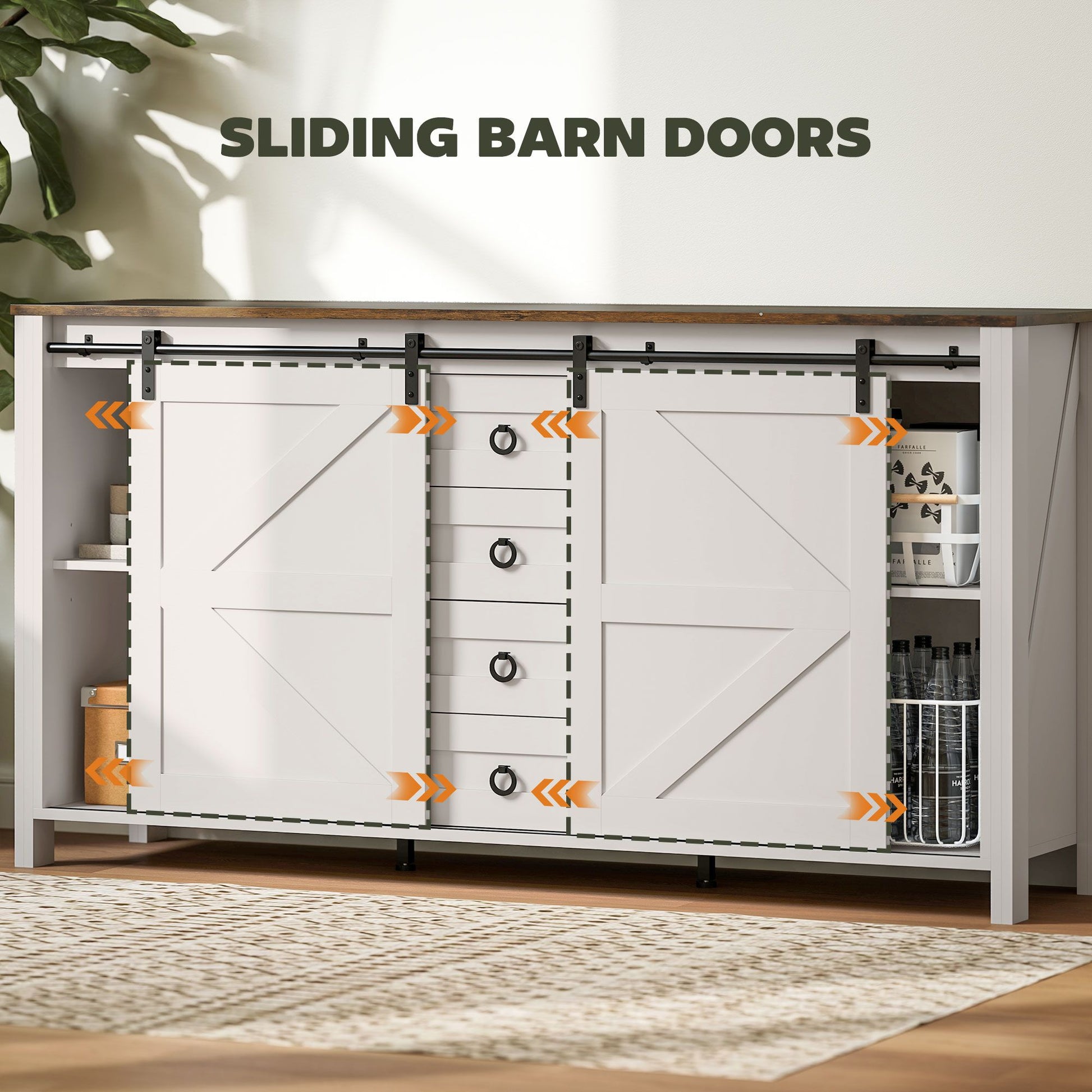  60-inch farmhouse buffet cabinet with barn doors 