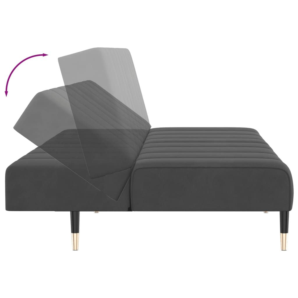 Dark Gray Velvet 2-Seater Sofa Bed with adjustable backrests