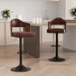 Modern walnut and black swivel bar stool set of 2 with cushioned PU leather seat