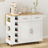 White kitchen island cart with foldable rubberwood countertop