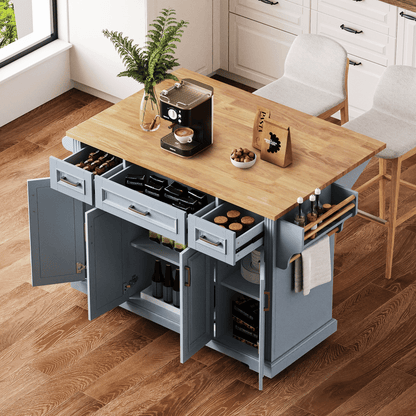 54-inch rustic farmhouse kitchen island with rubber wood drop leaf
