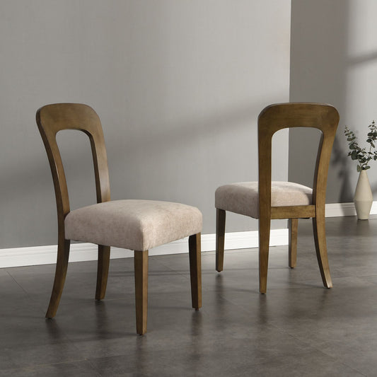 Beige upholstered dining chair set of 2 with rubberwood frame