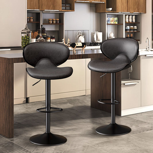 Contemporary black PU leather adjustable swivel bar stool with curved back
