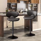 Contemporary black PU leather adjustable swivel bar stool with curved back
