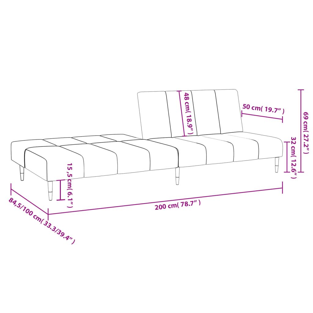 Dark Gray Velvet 2-Seater Sofa Bed with adjustable backrests