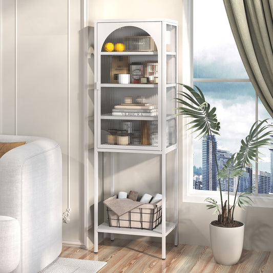 Modern white metal glass door display cabinet with 5-tier storage
