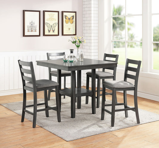 5-piece gray counter height dining set with ladder back chairs