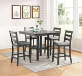 5-piece gray counter height dining set with ladder back chairs
