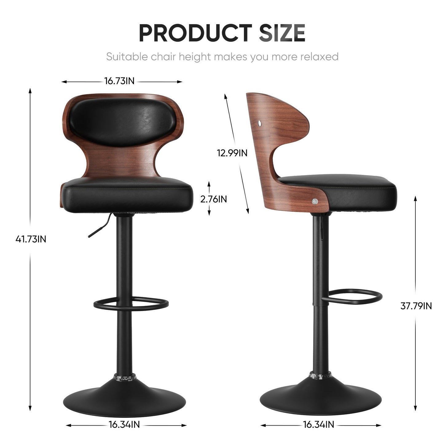 Bar Stools Set of 2 – Mid-Century Modern Style, Adjustable Height Bar Stool, 16.1" W