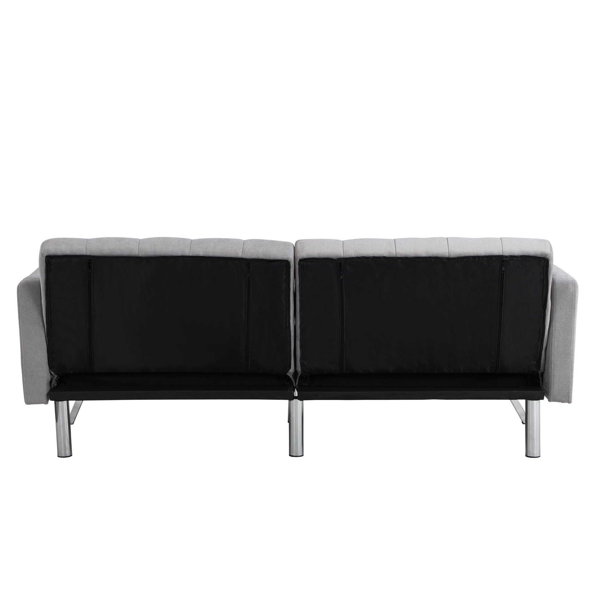 Light grey modern convertible sofa bed with split back design