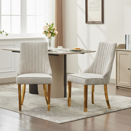 Modern upholstered dining chair with gold stainless legs