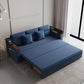 83" blue linen sleeper sofa bed with USB port and storage drawers