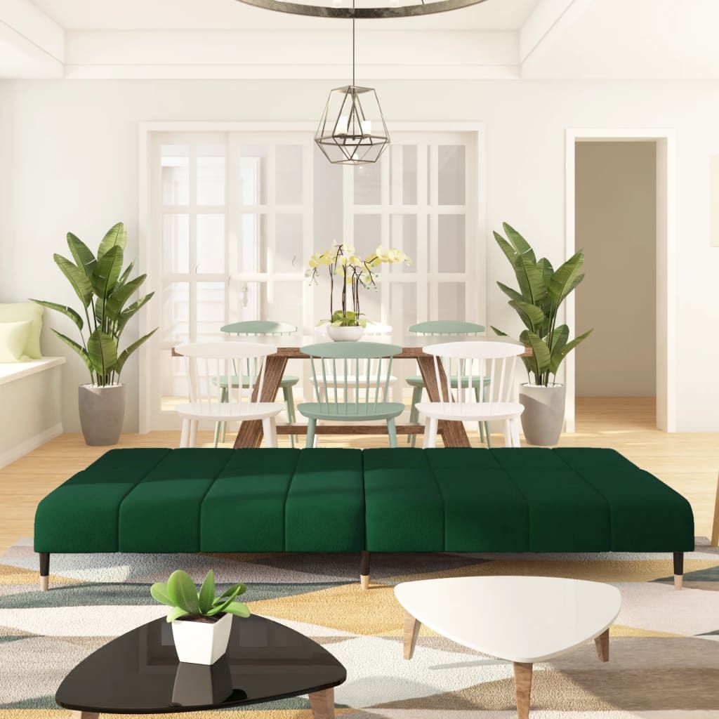 Dark Green Velvet 2-Seater Convertible Sofa Bed