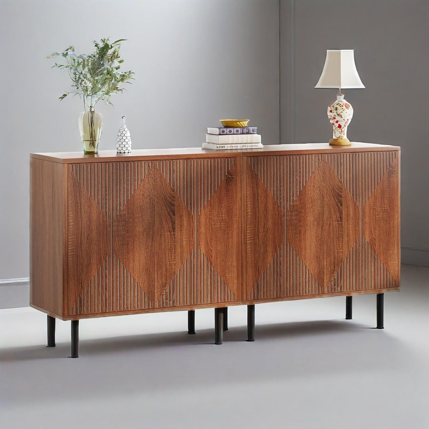 Vintage walnut 59 inch sideboard buffet cabinet