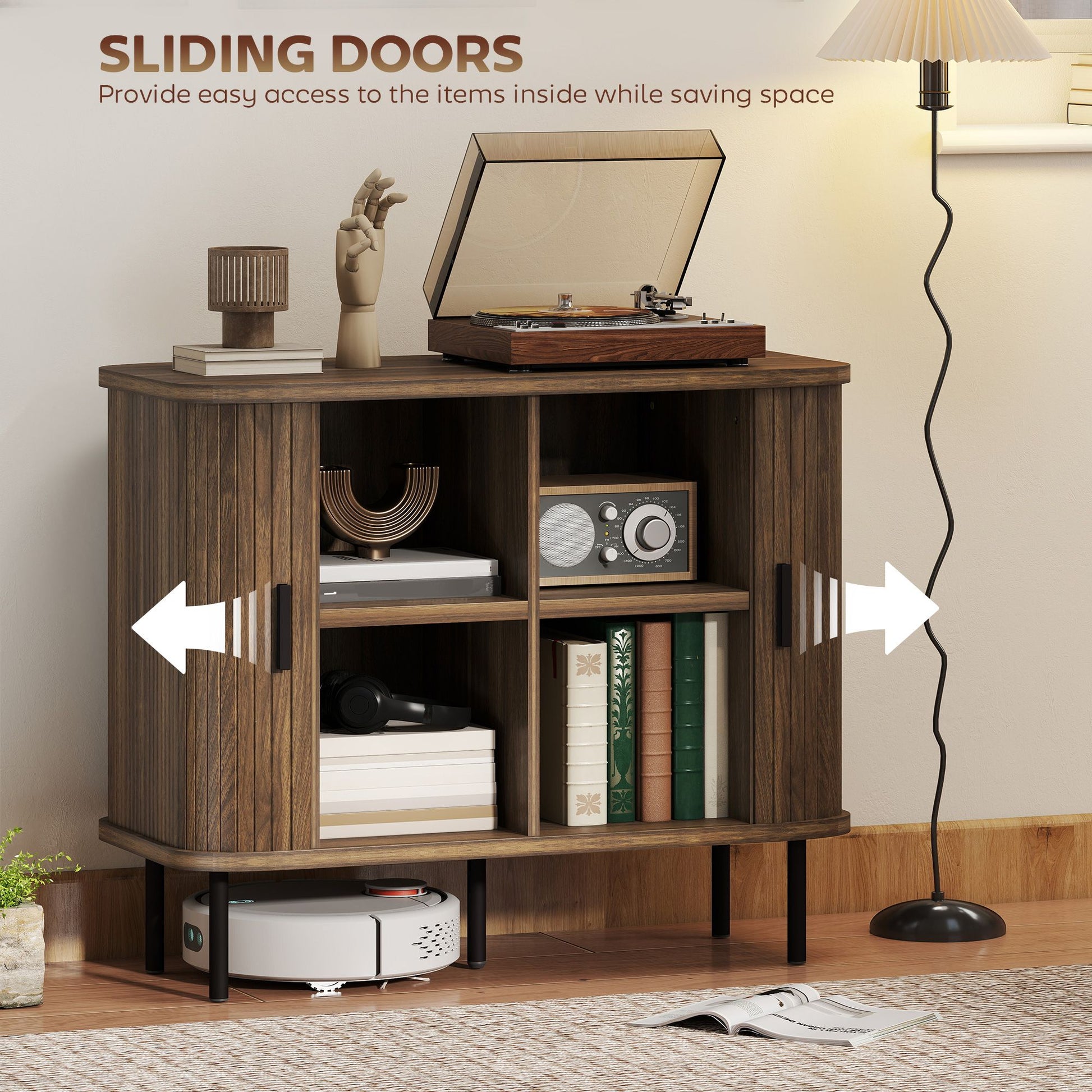 Nordic walnut sideboard buffet cabinet with tambour doors