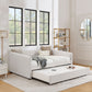 Beige full-size upholstered daybed with pull-out trundle