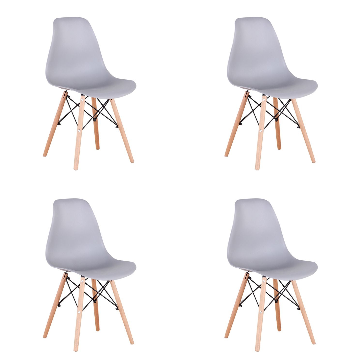 Set of 4 modern white shell dining chairs with walnut legs