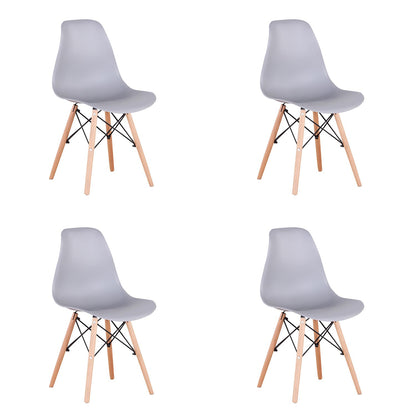 Set of 4 modern white shell dining chairs with walnut legs
