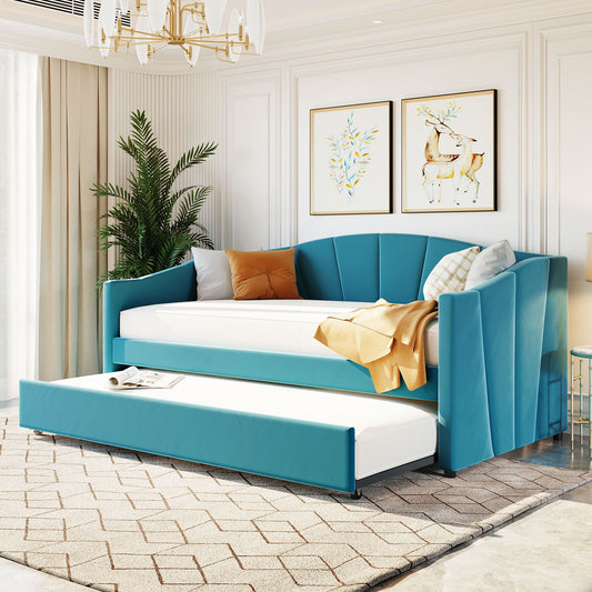 JAKE Upholstered Daybed Sofa Bed with Trundle - Twin Size - 81"W